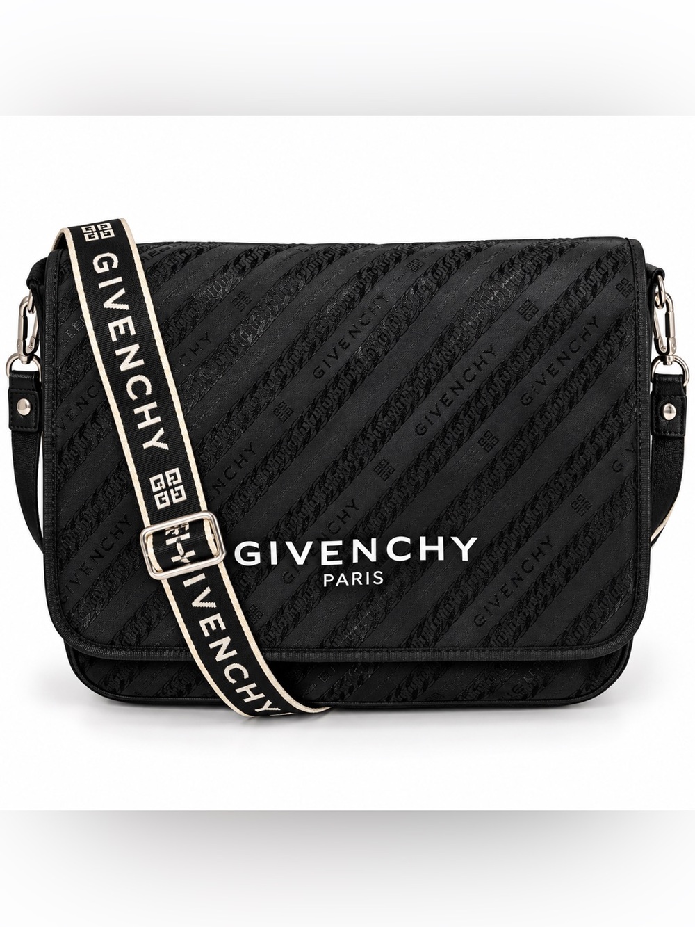 Givenchy Black Logo Jacquard Messenger with Contrast-Trim Strap